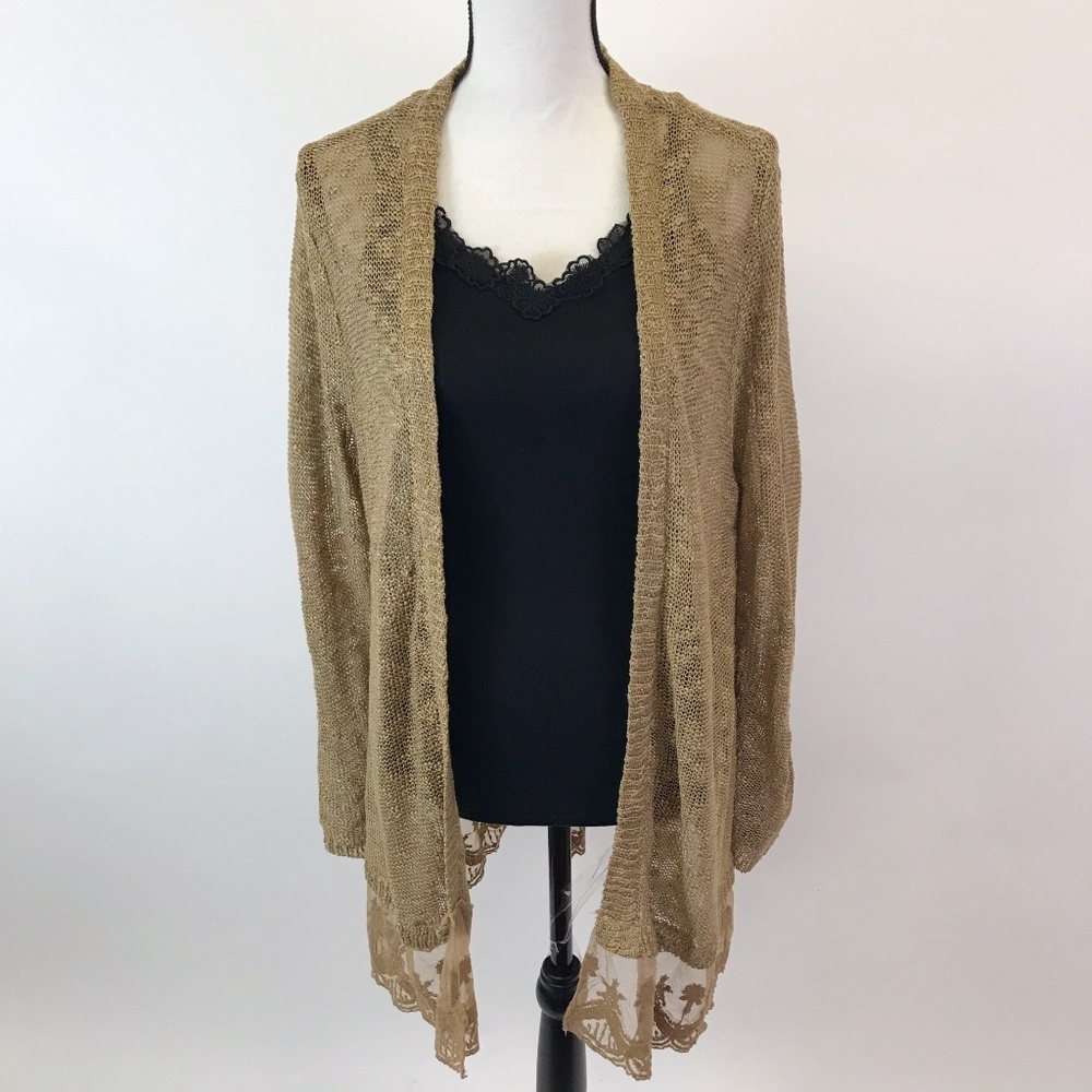 Umgee Open Front Lace Hem Cardigan L - Picture 3 of 7